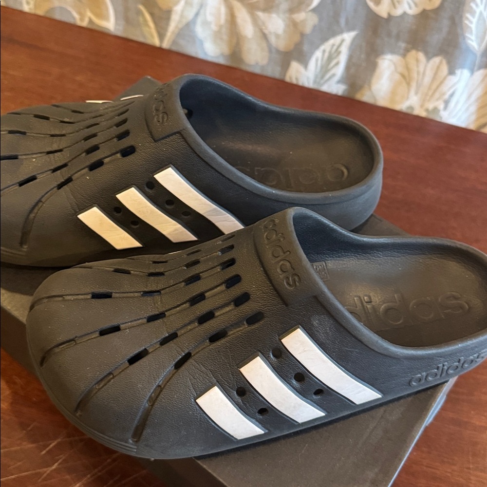 Adidas Black Clogs w/ White Stripes